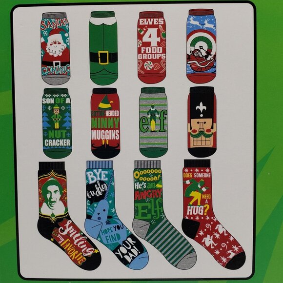 Elf Movie Sock Advent Gift Box Buddy Son of a Nut Cracker Adult 6-12 Novelty NEW - Picture 3 of 10